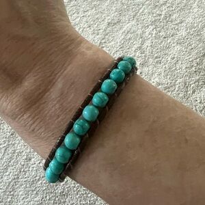 Brown Leather Bracelet with Turquoise Beads